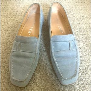 Stuart Weitzman Light Blue Suede Penny Loafers